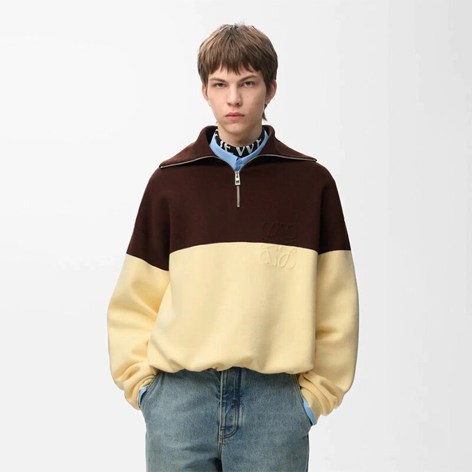 loewe color block half zip double face cotton knit sweater